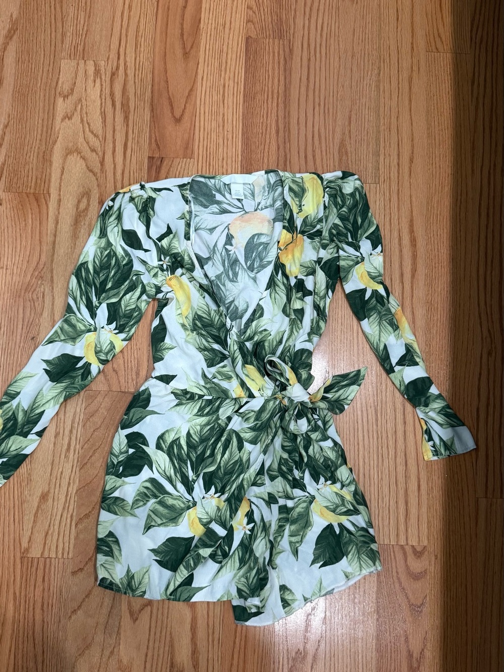 H&M Green & Yellow Lemon-Print Long Sleeve Wrap romper